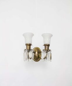 S135 Early 20th Century Two Arm Brass and Crystal Sconces- a Pair