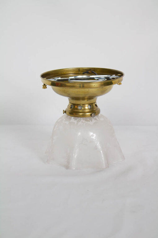Small Flush Mount Fixture with Victorian Etched Handkerchief Glass