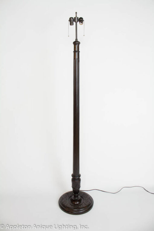 Antique Wood Floor Lamp with Carved Base