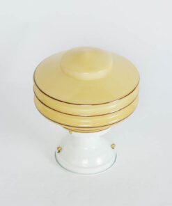 White Flush Mount Fixture with Amber Deco Glass