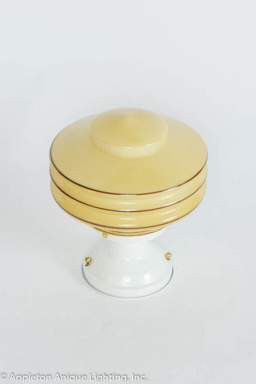 White Flush Mount Fixture with Amber Deco Glass