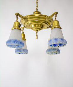 1920s Pan Light With Blue Floral Glass