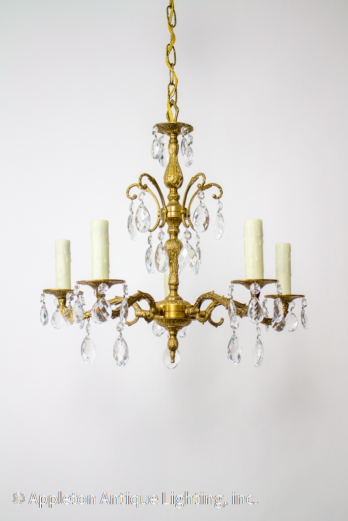 Spanish Brass And Crystal Chandelier, Antique Brass And Crystal Chandeliers
