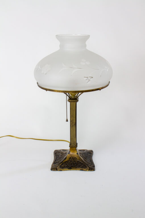 T304: Late 19th Century Art Nouveau Aged Gilt Gas Table Lamp with Glass Shade