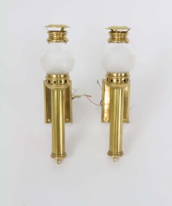 S244 Mid 20th Century Chapman Brass Railway Lantern Sconces with Globes - a Pair