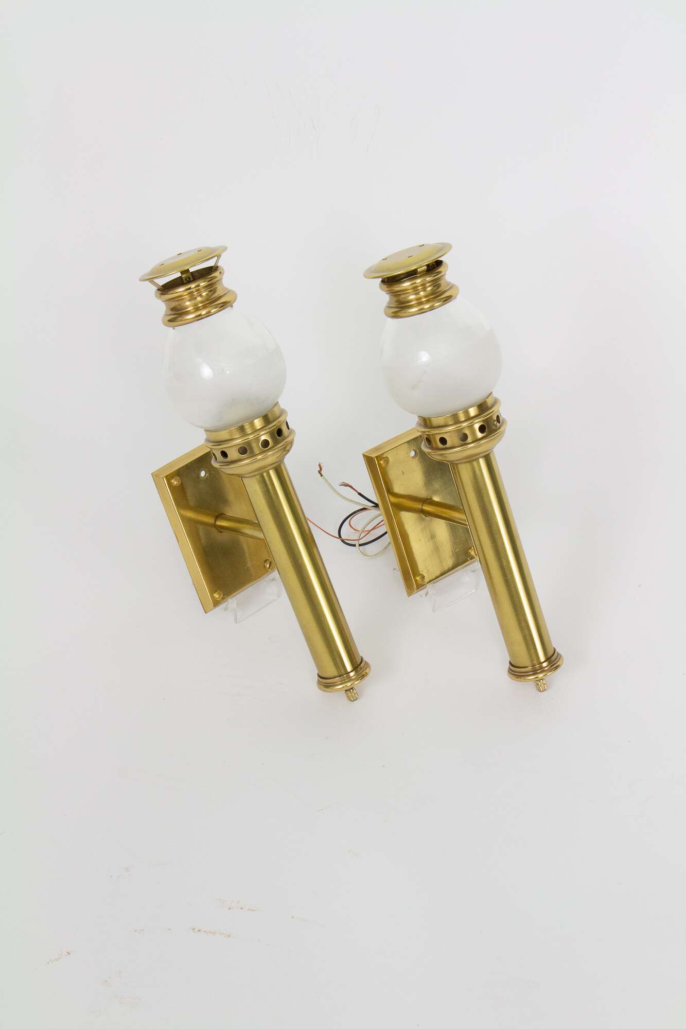 SOLD: S244 Mid 20th Century Chapman Brass Railway Lantern Sconces with  Globes - a Pair - Appleton Antique Lighting