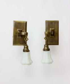 S267 Early 20th Century Arts and Crafts Sconces with White Glass - a Pair