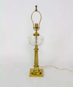 T301 Mid 20th Century Brass and Glass Banquet Lamp