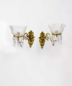 S121 19th Century Gas Wall Sconces with Old Glass - a Pair