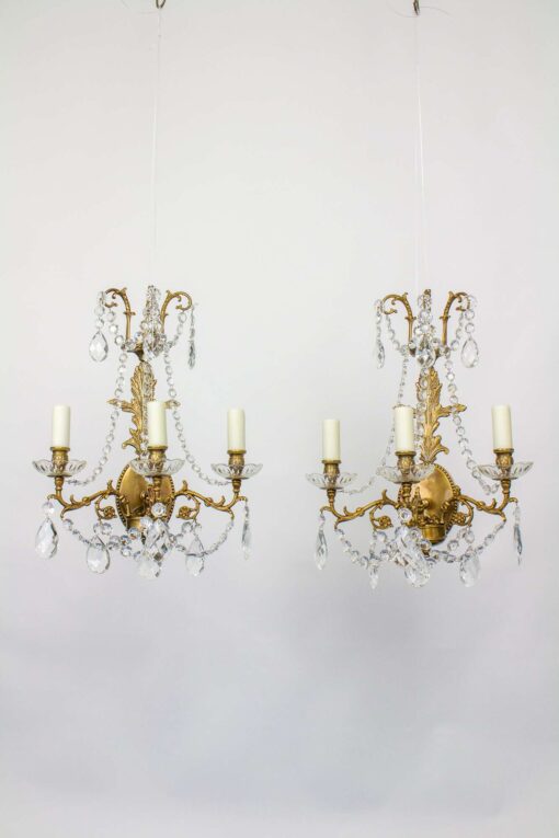 S227 Late 20th Century Brass and Crystal Sconces - a Pair