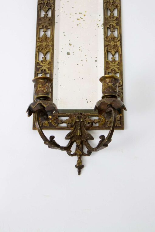 S377 Late 19th Century Cast Brass Victorian Mirrored Candle Sconce