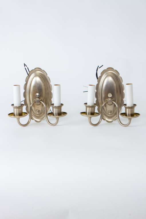 S384 1940’s Satin Nickel Two Arm Sconces - A Pair