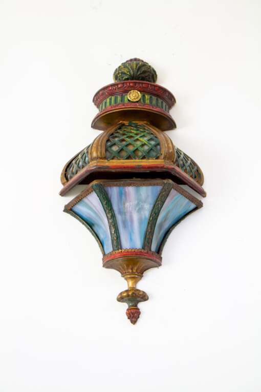 S385 1920's Stained Glass and Polychrome Theatrical Sconces - a Pair
