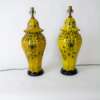 T309 Mid 20th Century Yellow Ceramic Table Lamps - a Pair