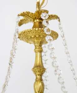 C426 Mid 20th Century Five Arm Spanish Cast Brass and Crystal Chandelier