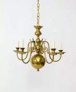 C429 Mid 20th Century Dutch Colonial Style Brass Chandelier