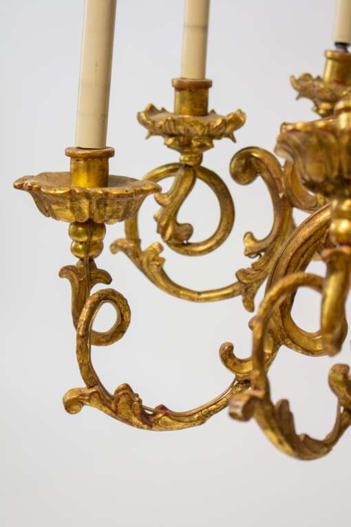 C431 19th Century Rococo French Gilt Wood Chandeliers - a Pair C431 19th Century Rococo French Gilt Wood Chandeliers - a Pair