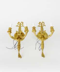 S388 Mid 20th Century Ornate Spanish Cast Brass Sconces - a Pair