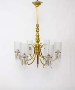 C434 19th Century Gas and Electric Brass and Crystal Chandelier