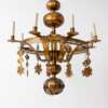 C436 Mid 20th Century Antique Gold Tole Chandelier With Star Pendants
