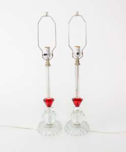 T311 1930's Clear and Red Glass Table Lamps - a Pair