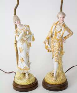 T323 20th Century Courting Couple Bisque Figural Lamps - a Pair